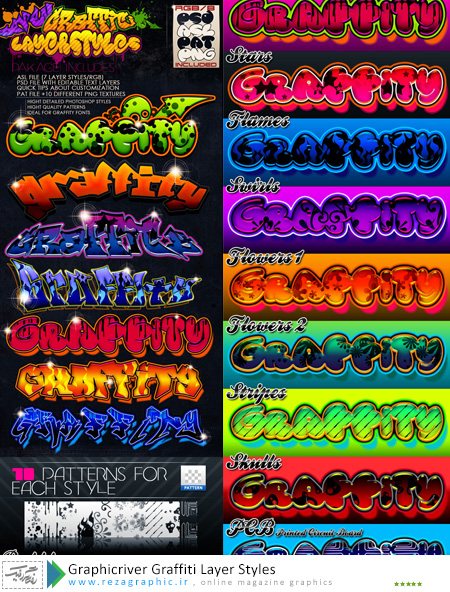 مجموعه استایل گرافیتی برای فتوشاپ گرافیک ریور - Graphicriver Graffiti Layer Styles 